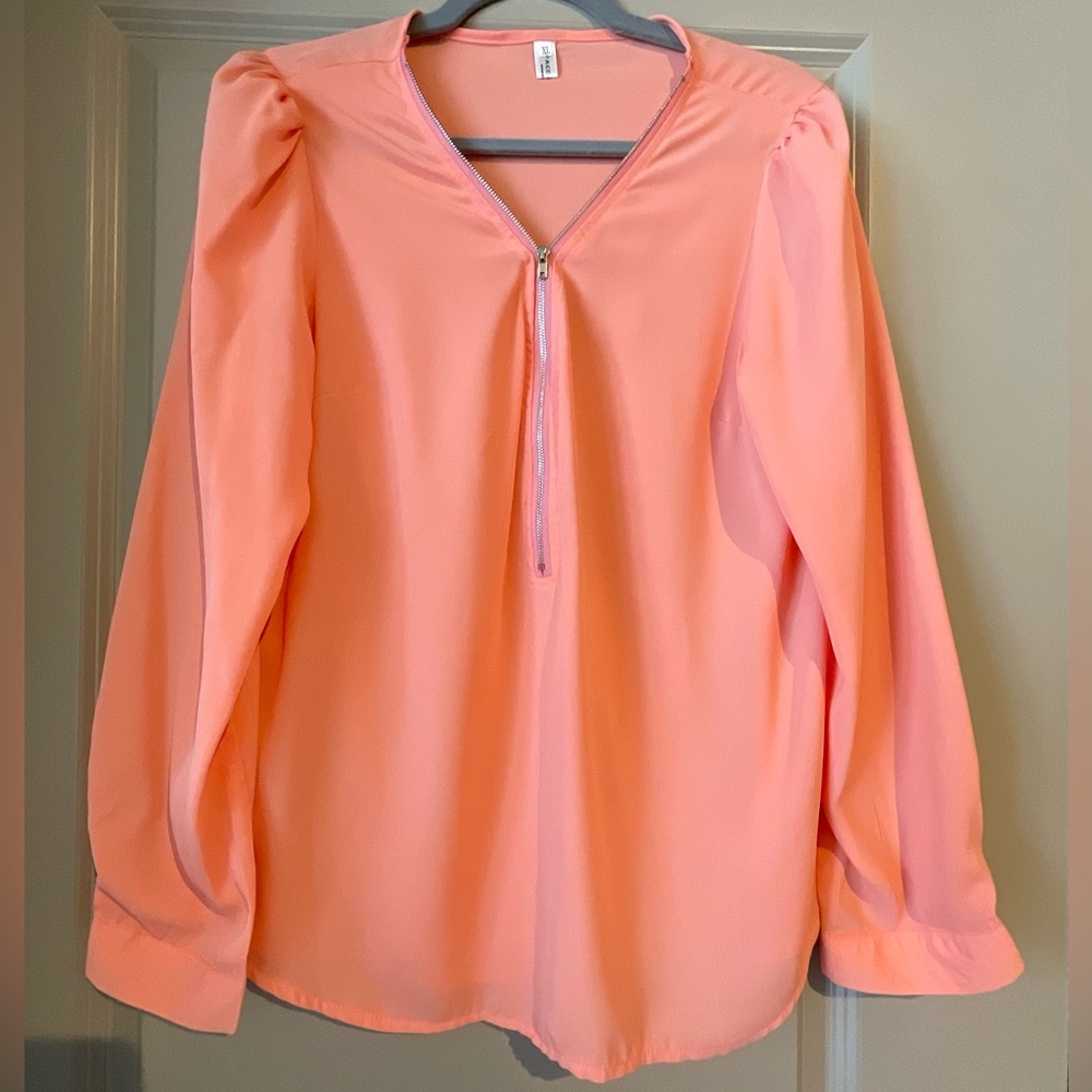 Face 2 Face Women’s Fashion Coral Half-Zip L/S Blouse (Size XL)